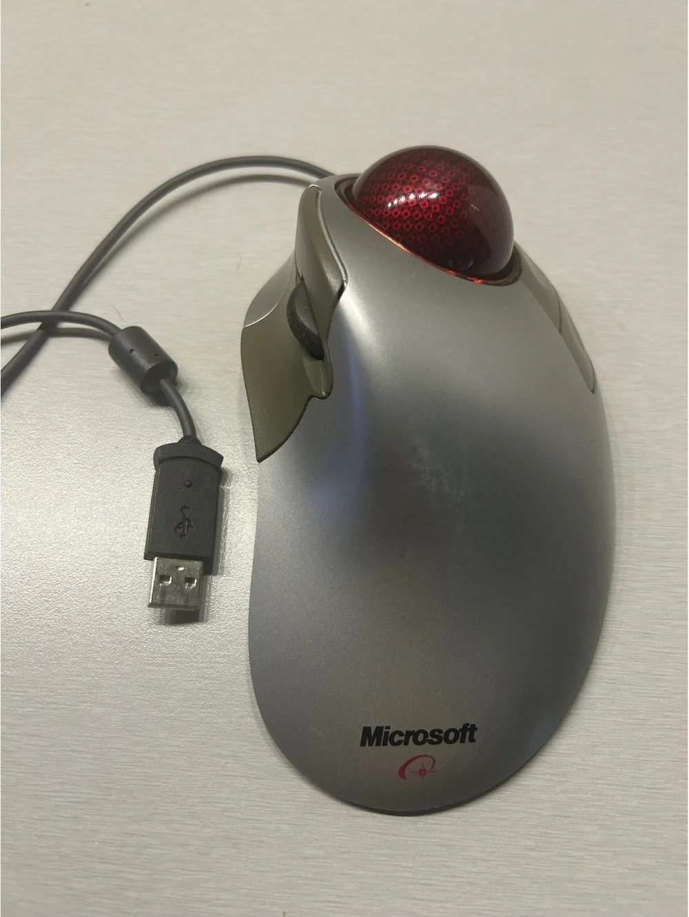 Microsoft Wired Trackball Optical Mouse USB Silver with Red Trackball